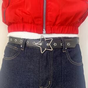 y2k style round studded vegan leather black and silver star studded grunge belt